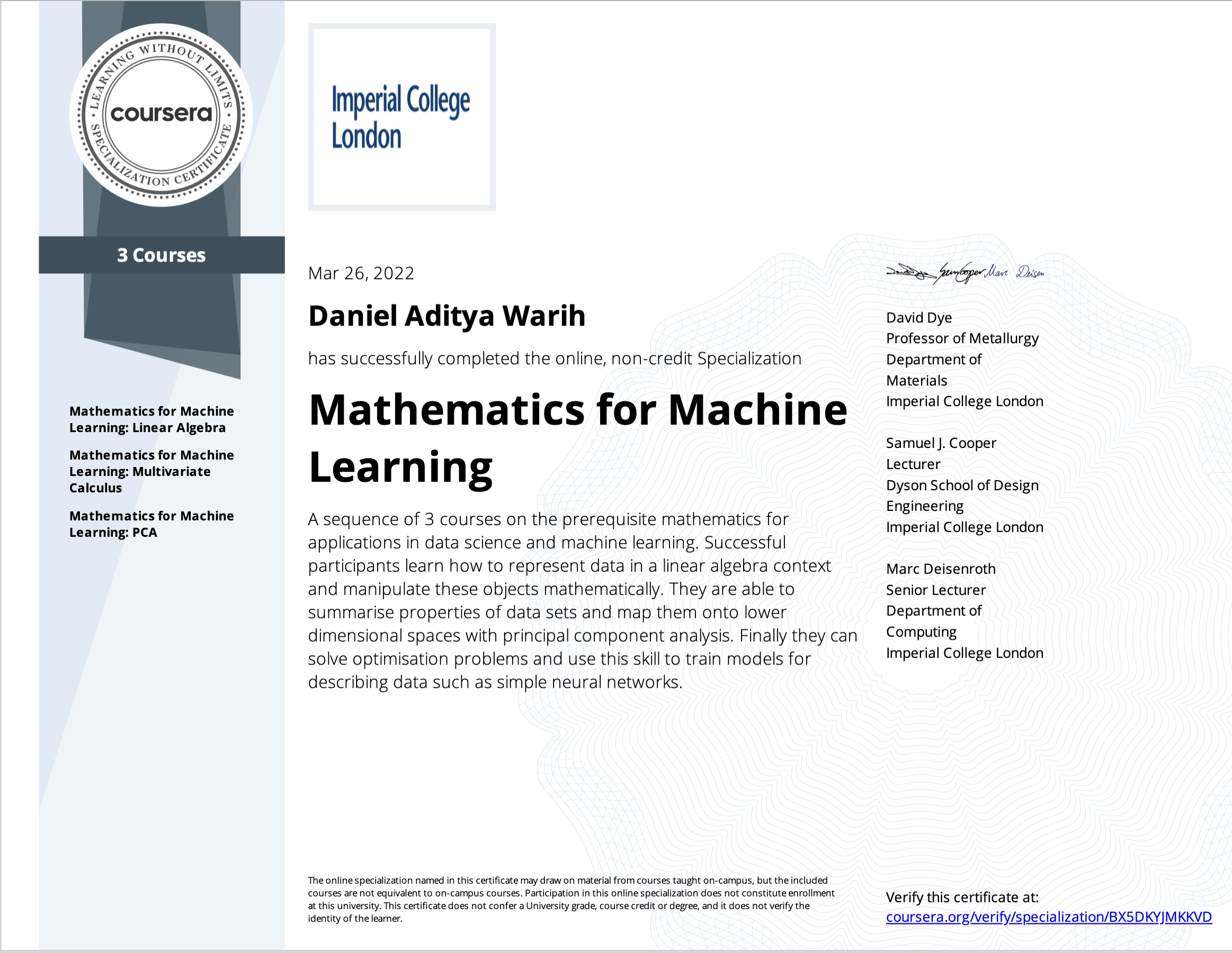 Mathematics for Machine Learning
